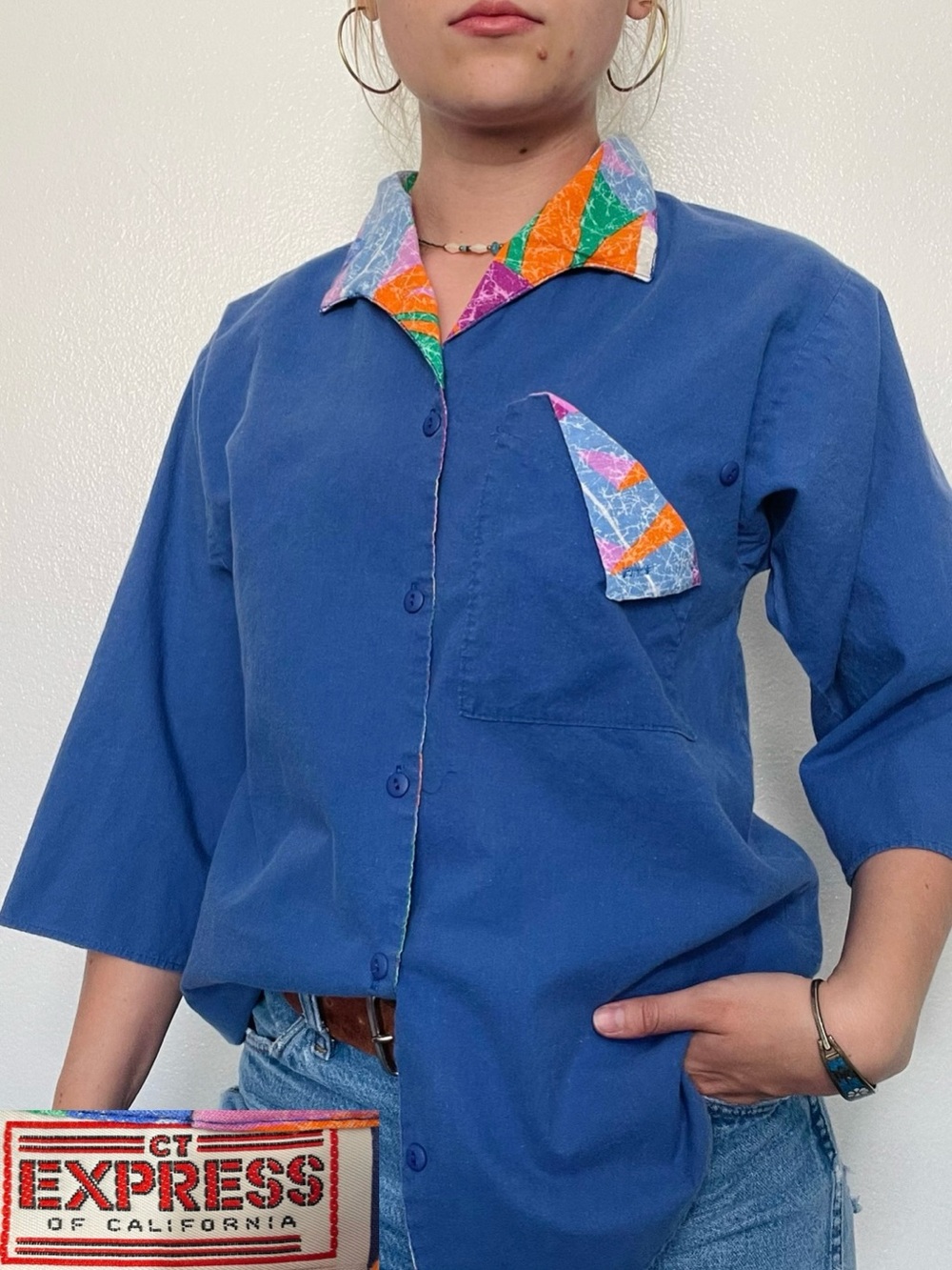 CT Express of California | Vintage 80s Blue New Wave Button Down Shirt
